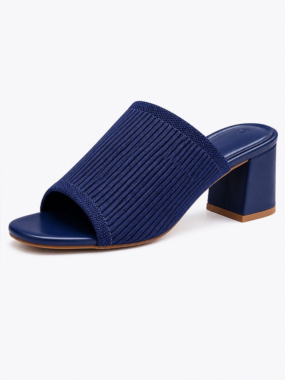 NEW Rilista Navy Blue Ribbed Open Toe Block Heel Mule Sandal Women’s Size 11